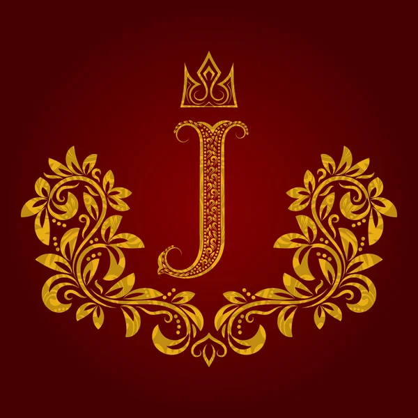 Patterned golden letter J monogram in vintage style — Stock Vector