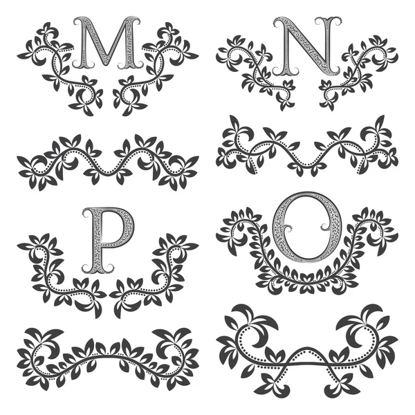 Conjunto de elementos ornamentales y monogramas de diseño — Vector de stock