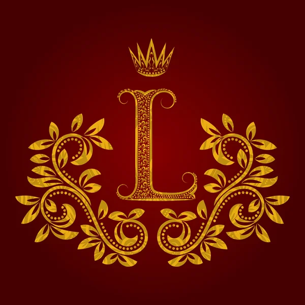 Patterned golden letter L monogram in vintage style — Stock Vector