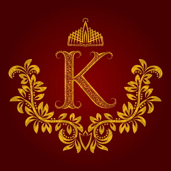 Patterned golden letter K monogram in vintage style — Stock Vector