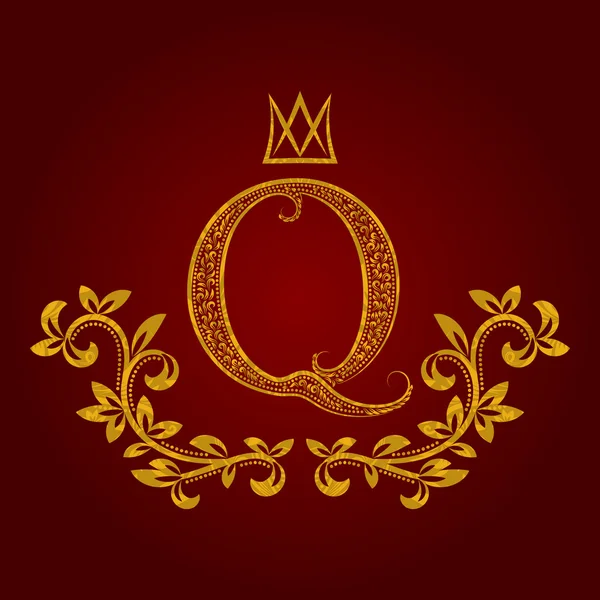 Patterned golden letter Q monogram in vintage style — Stock Vector