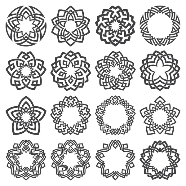 On altı pentagonal dekoratif öğeler çizgili örgü — Stok Vektör