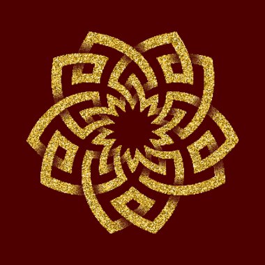 Pentagon labirent formu altın ışıltılı simge