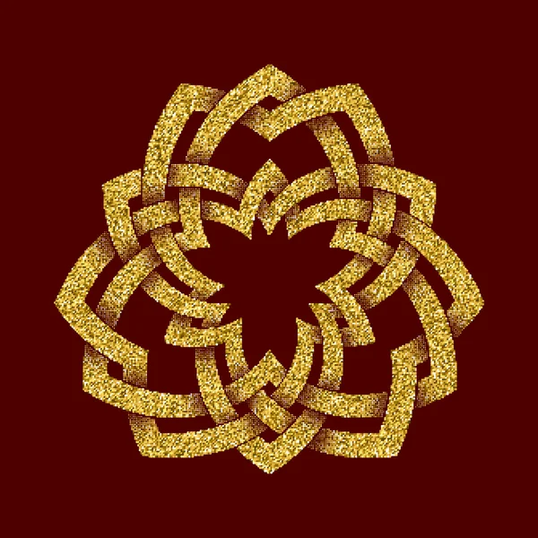 Simbolul strălucitor de aur în formă de labirint trefoil — Vector de stoc