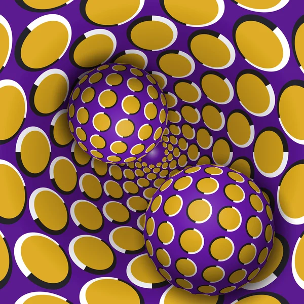 2 つのボールは穴を回転ゴールデン紫水玉で動いています。 — ストックベクタ