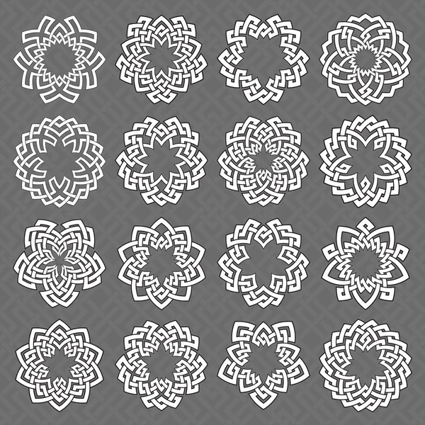 Coleção pentagonal de mandalas de linhas brancas com traços pretos —  Vetores de Stock