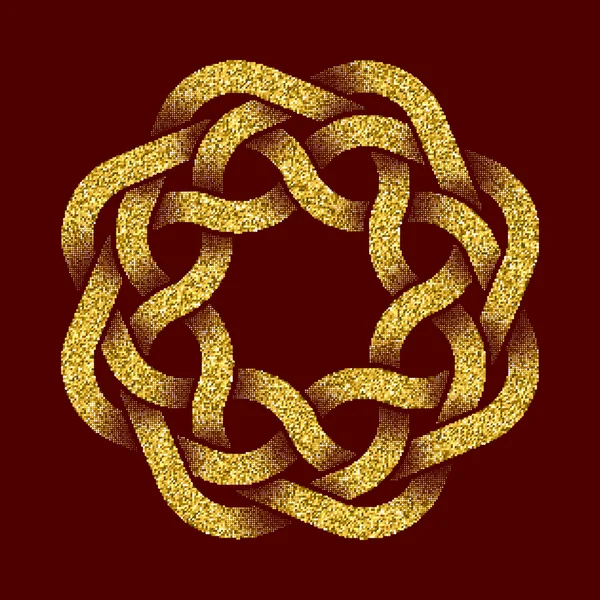 Símbolo de logotipo dourado brilhante em forma de labirinto circular — Vetor de Stock