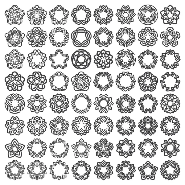 64 gemusterte Kreise. Fünfeckige dekorative Elemente — Stockvektor