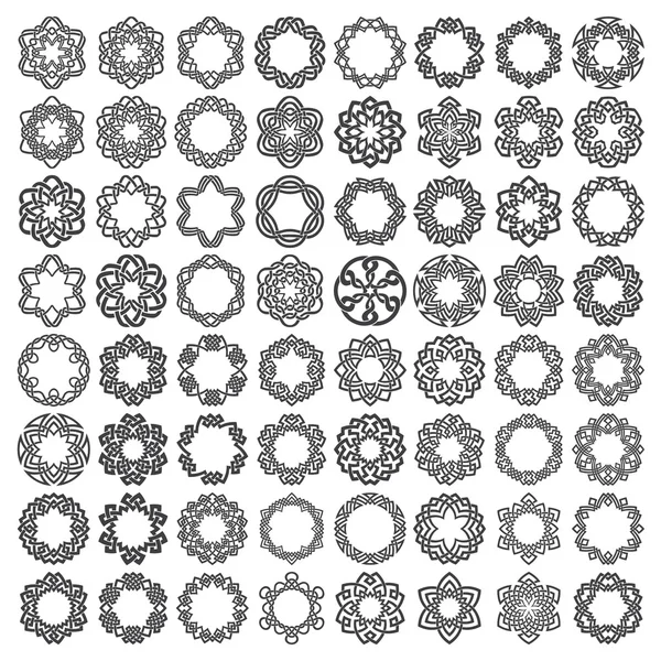 64 círculos padronizados. Elementos decorativos hexagonais — Vetor de Stock