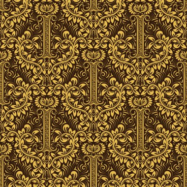 Golden brown seamless pattern with I letter and crown clipart