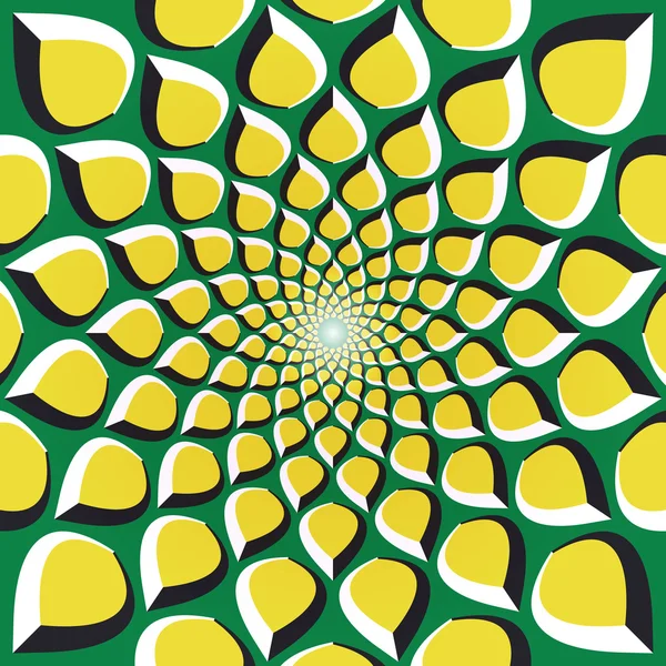 黄色の花びらの移動は緑の背景で中心から円 — ストックベクタ