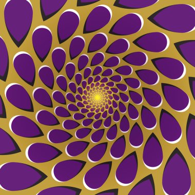 Purple drops fly away circularly around the center on golden background. clipart