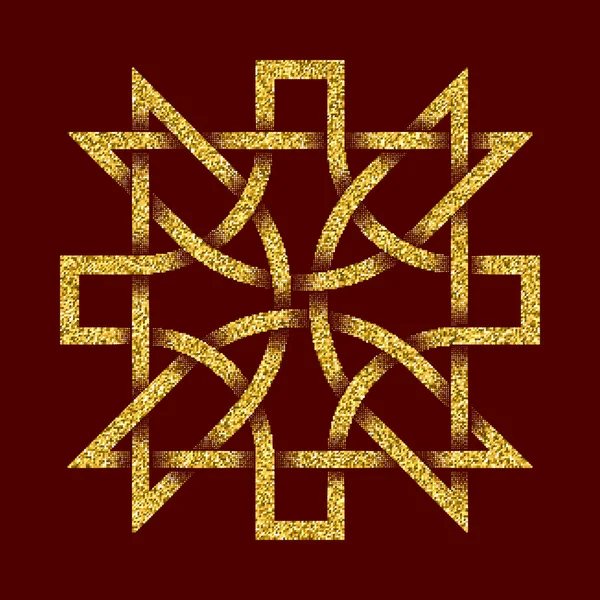 Gyllene glittrande symbol i korsform labyrint form — Stock vektor