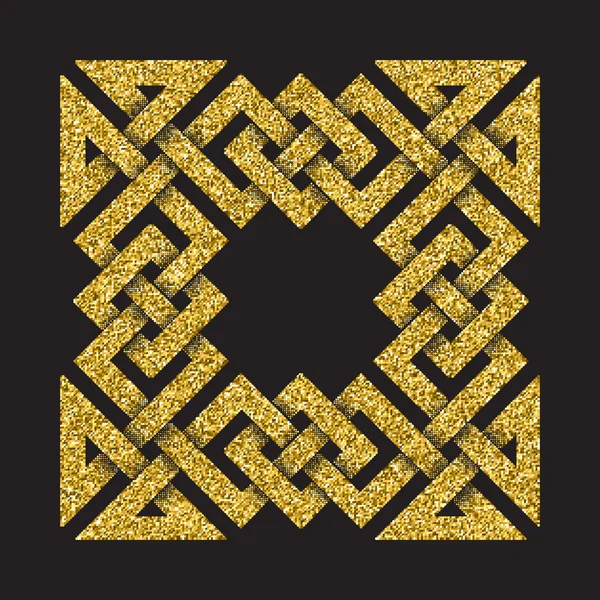 Símbolo de brilho dourado em forma de labirinto cruciforme quadrado — Vetor de Stock