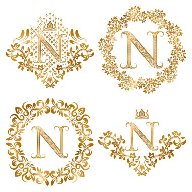 Altın harf N vintage Monogram ayarla.