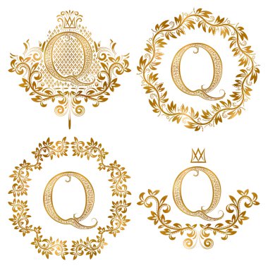 Altın Q harfi vintage Monogram ayarla. 
