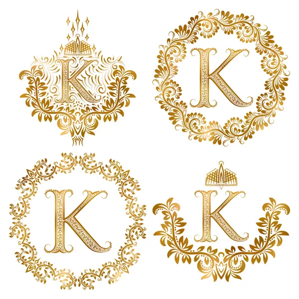 Gyllene bokstaven K vintage monogram ange. — Stock vektor