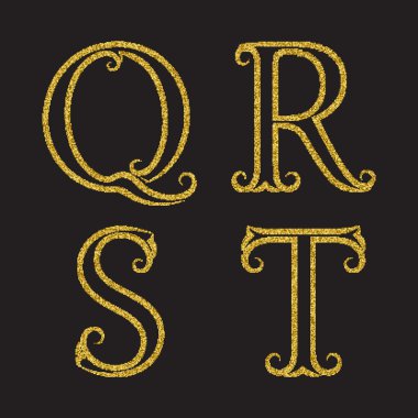 Q, R, S, T altın ışıltılı harfler