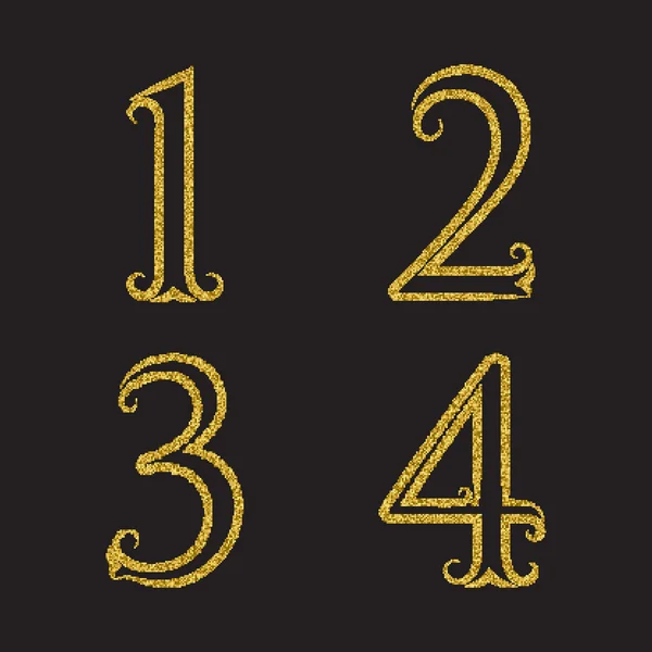 One, two, three, four golden glittering numbers — Stock Vector