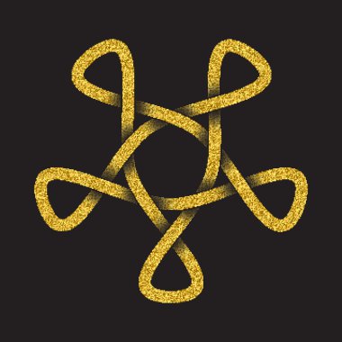 Pentagonal mandala formundaki altın ışıltılı sembolü