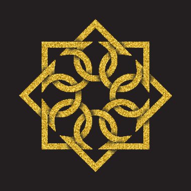 Sekizgen mandala formundaki altın ışıltılı sembolü