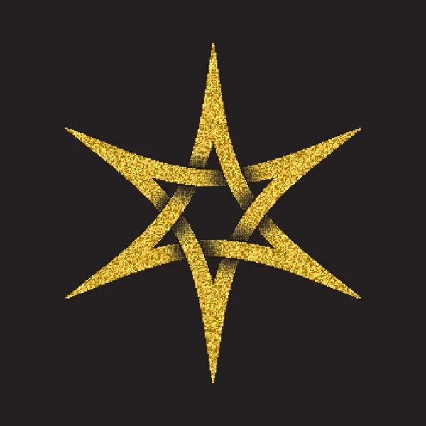 Gyllene glittrande symbol i sex pekade star form — Stock vektor