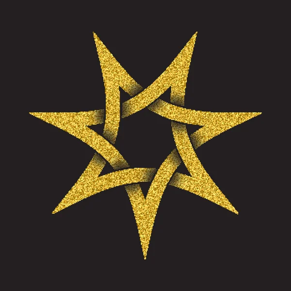 Gyllene glittrande symbol i sju pekade star form — Stock vektor