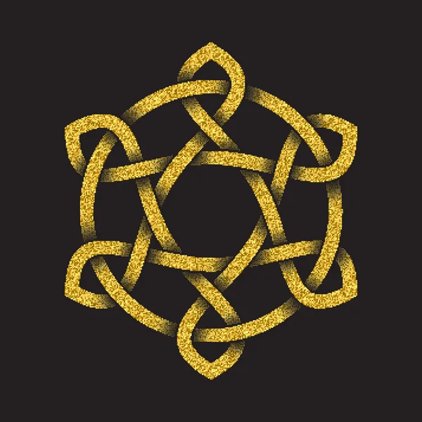 Gyllene glittrande symbol i sexkantig mandala form — Stock vektor