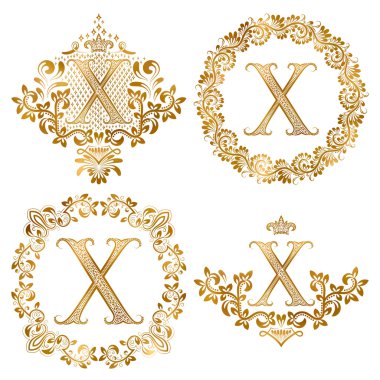 Altın X harfi vintage Monogram ayarla.