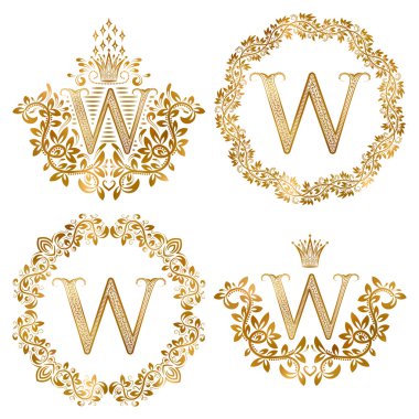 Altın W harfi vintage Monogram ayarla.