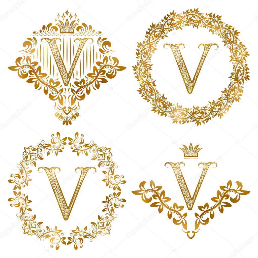 Download Golden V letter vintage monograms set — Stock Vector ...