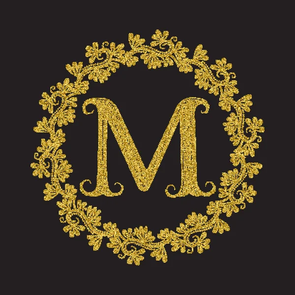 ビンテージ スタイルで金色のきらびやかな手紙 M モノグラム — ストックベクタ