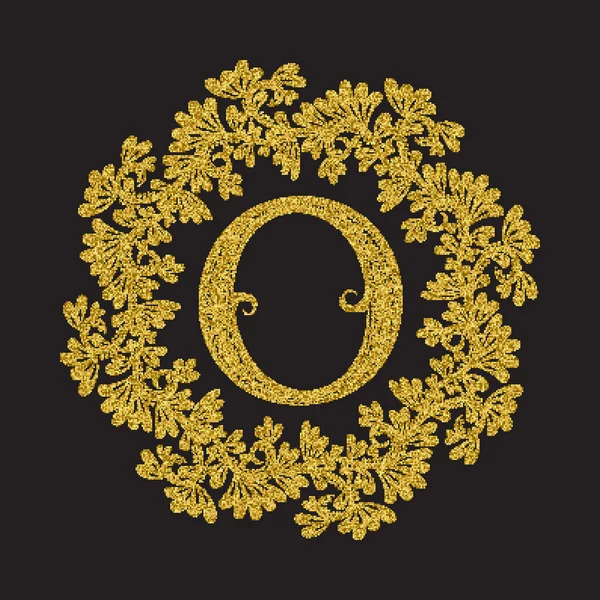 Letra dorada brillante O monograma en estilo vintage — Vector de stock