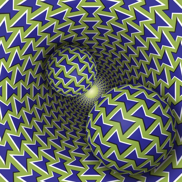 Optik illüzyon illüstrasyon. İki topları huni dönen üzerinde hareket ediyor.