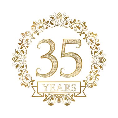 Otuz beşinci yıl yıldönümü klasik tarzı altın amblem