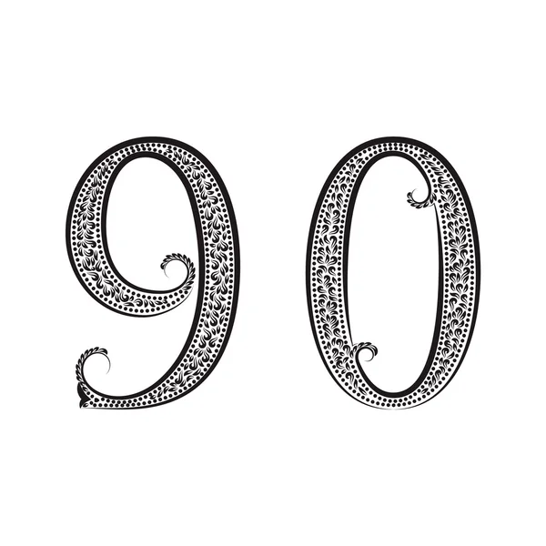 Дев'ять, нульові старовинні візерункові числа — стоковий вектор