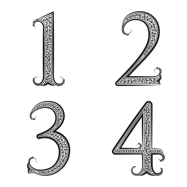 一、 二、 三、 四个复古图案数字 — 图库矢量图片