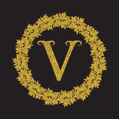 Klasik tarzı altın ışıltılı harf V monogram