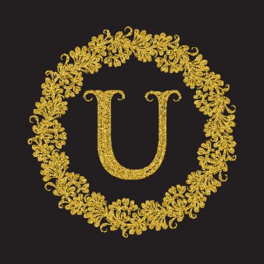 Klasik tarzı altın ışıltılı U harfi monogram