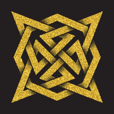 Altın ışıltılı sembol dört sivri uçlu yıldız labirent formu