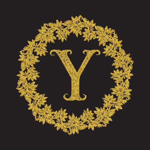 Golden glittering letter Y monogram in vintage style — Stock Vector