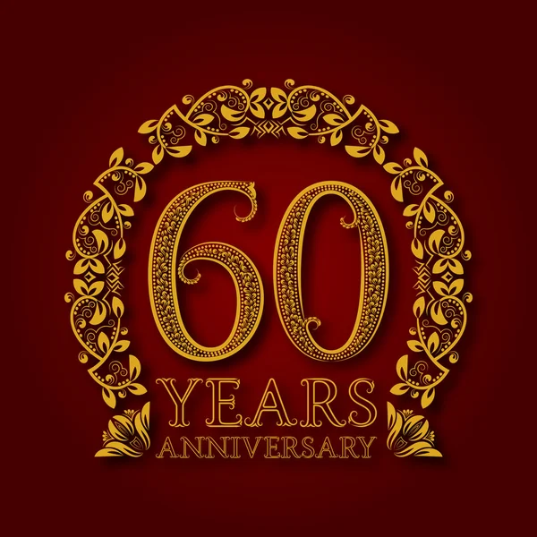 Golden emblem of sixtieth years anniversary. — Stock Vector