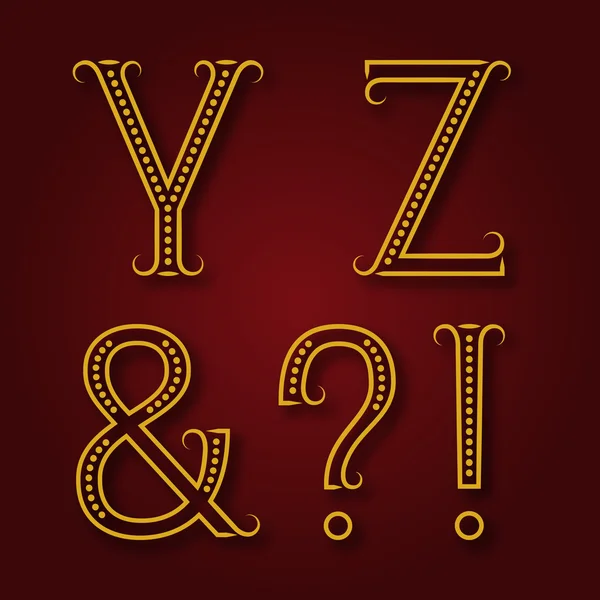 Y, Z letras doradas, ampersand, exclamación y signos de interrogación . — Vector de stock