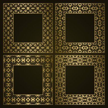 Geleneksel süs kenarlarının altın kare çerçeveleri.