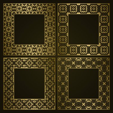Geleneksel süs kenarlarının altın kare çerçeveleri.