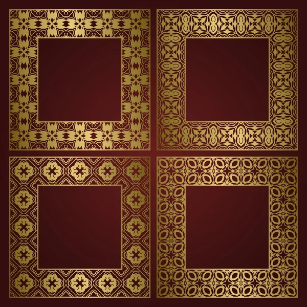 Goldener quadratischer Rahmen mit traditionellen Ornamenten. — Stockvektor