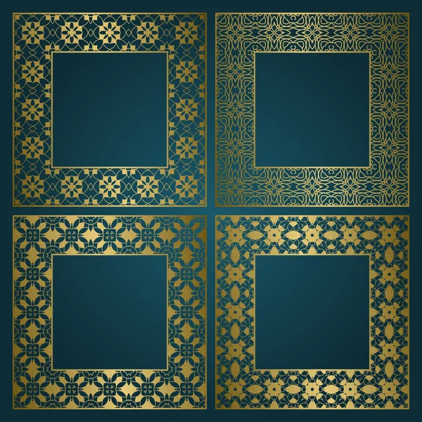 Cornici quadrate dorate set di bordi ornamentali tradizionali. — Vettoriale Stock