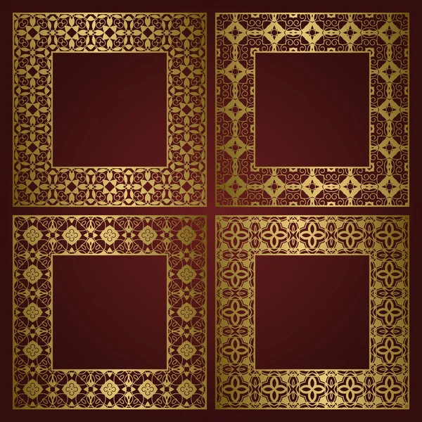 Goldener quadratischer Rahmen mit traditionellen Ornamenten. — Stockvektor