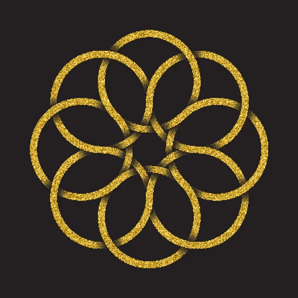 Gold glitzerndes Symbol in kreisförmiger Mandala-Form — Stockvektor