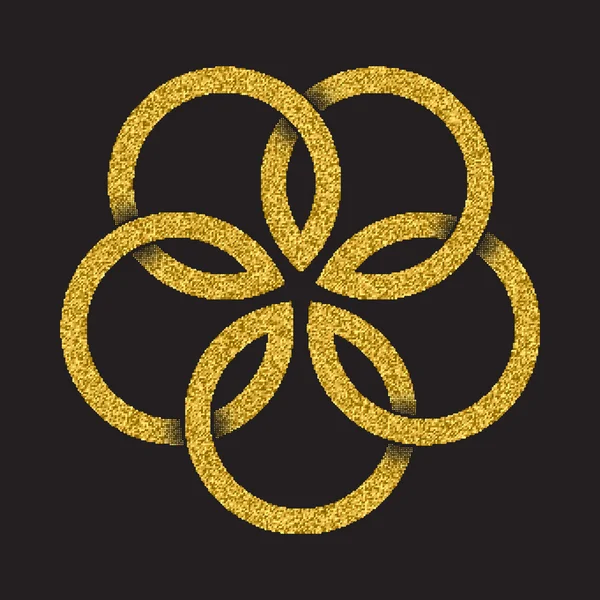 Símbolo de brilho dourado em forma de mandala de flor de pentágono — Vetor de Stock